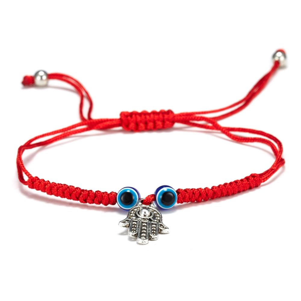 Bracelet rouge main de hamsa avec un oeil